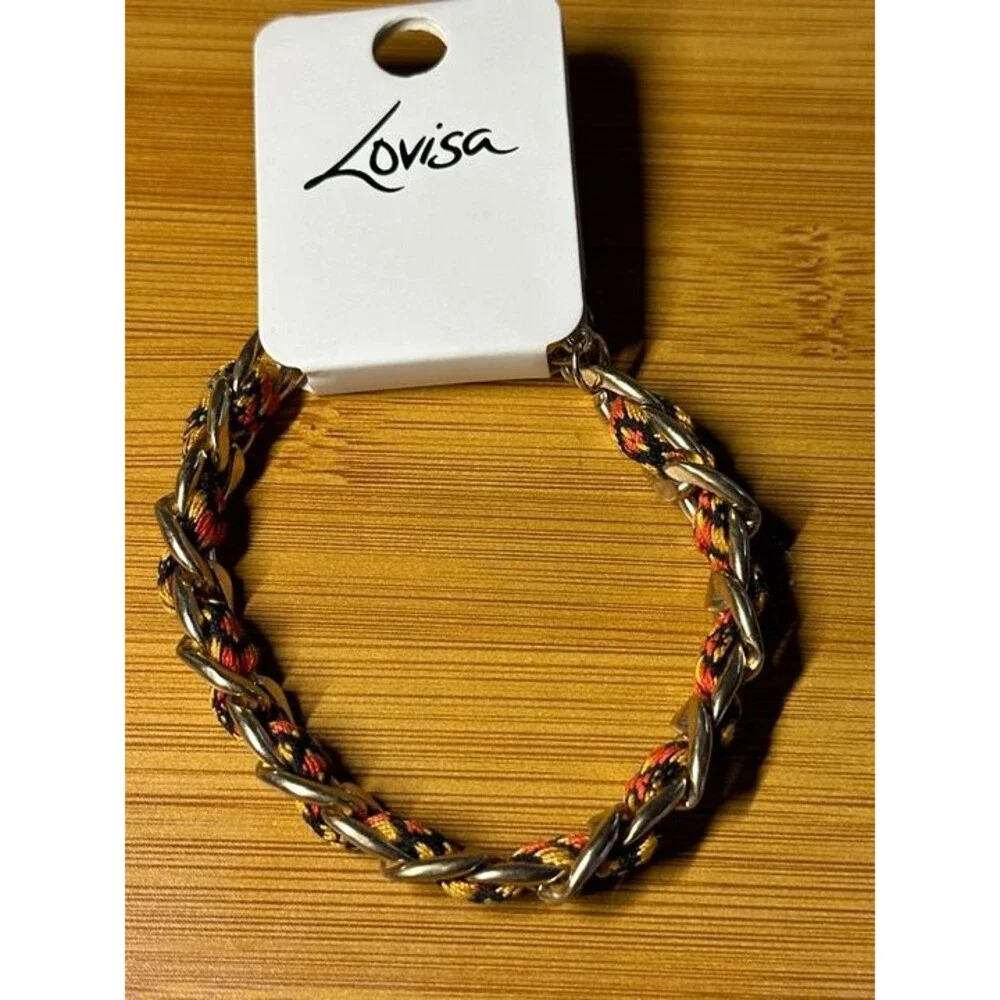 Lovisa Gold Chain Braided Cord Bracelet Orange Black Boho Style New with Tags